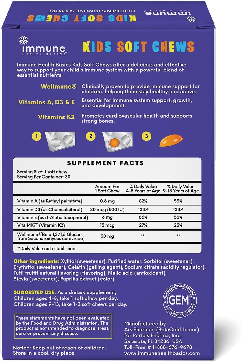 Children's Soft Chews with Wellmune® | Natural Beta Glucan Supplement for Immune Support & Daily Wellness | Free from Common Allergens & No Added Sugar | Tutti-Frutti Flavour, 30 Chews - görsel 2