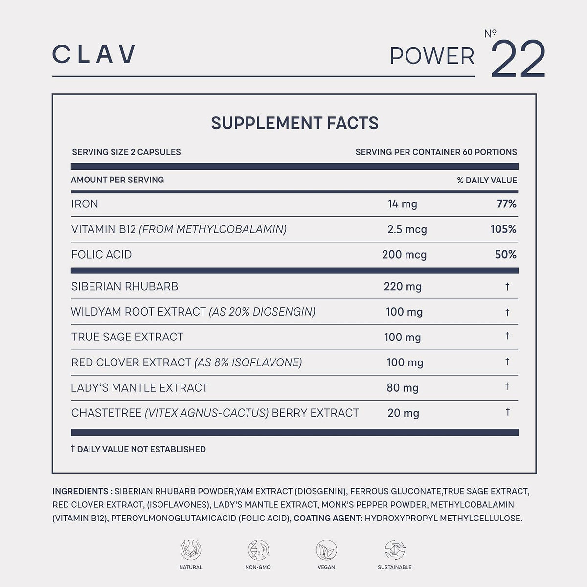 CLAV® Natural Hormone Balance for Women – PMS Relief with Siberian Rhubarb, Wild Yam & Chasteberry – Vegan Menstrual Regulator Supplement – 120 Capsules - görsel 9