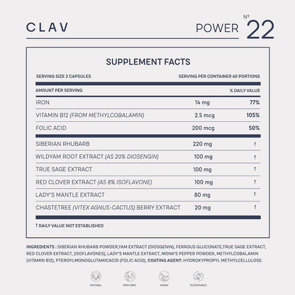 CLAV® Natural Hormone Balance for Women – PMS Relief with Siberian Rhubarb, Wild Yam & Chasteberry – Vegan Menstrual Regulator Supplement – 120 Capsules