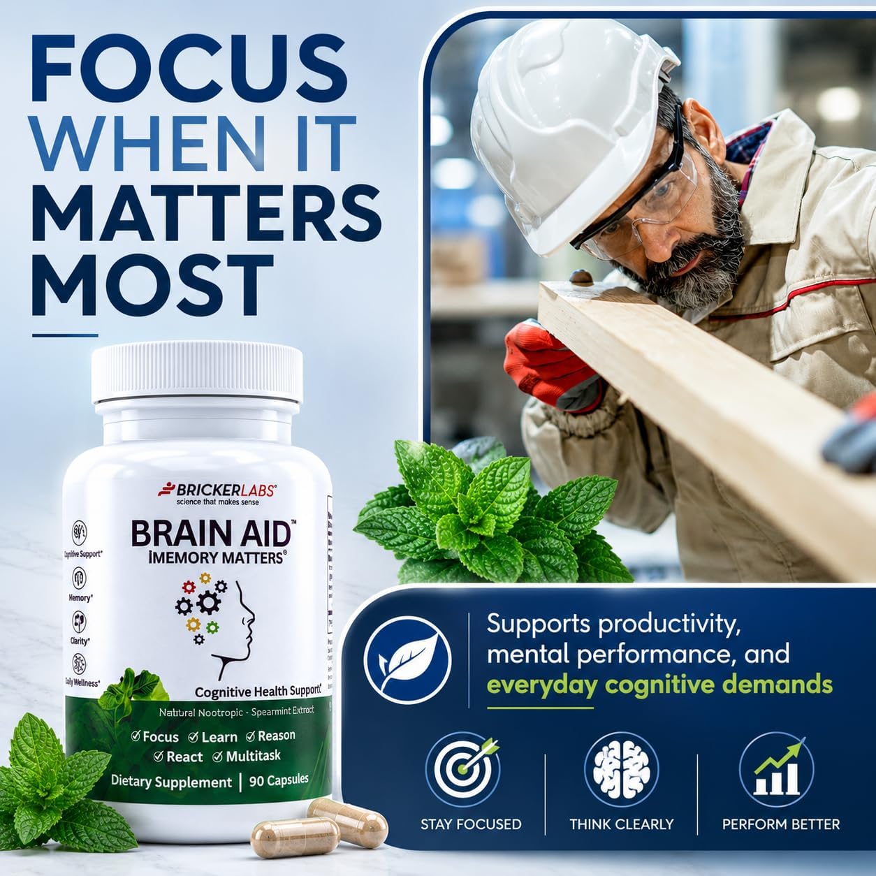 Bricker Labs Brain Aid Memory Matters – Nootropic Brain Supplement with Neumentix Spearmint Extract - görsel 5