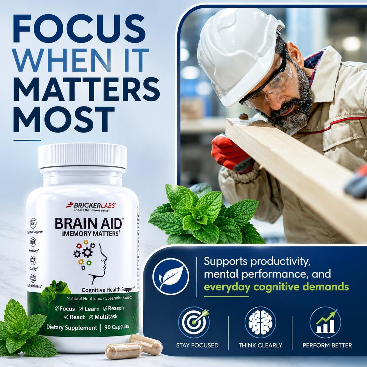 Bricker Labs Brain Aid Memory Matters – Nootropic Brain Supplement with Neumentix Spearmint Extract - görsel 5
