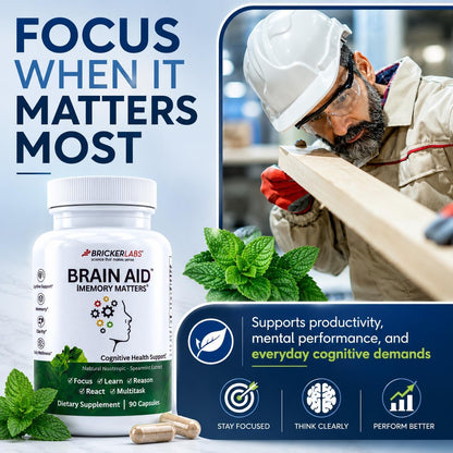 Bricker Labs Brain Aid Memory Matters – Nootropic Brain Supplement with Neumentix Spearmint Extract