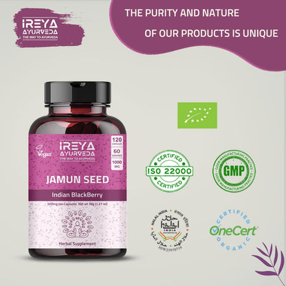 Jamun Seed Capsules – Organic Indian BlackBerry (Eugenia Jambolana) 1000mg – 90 Capsules