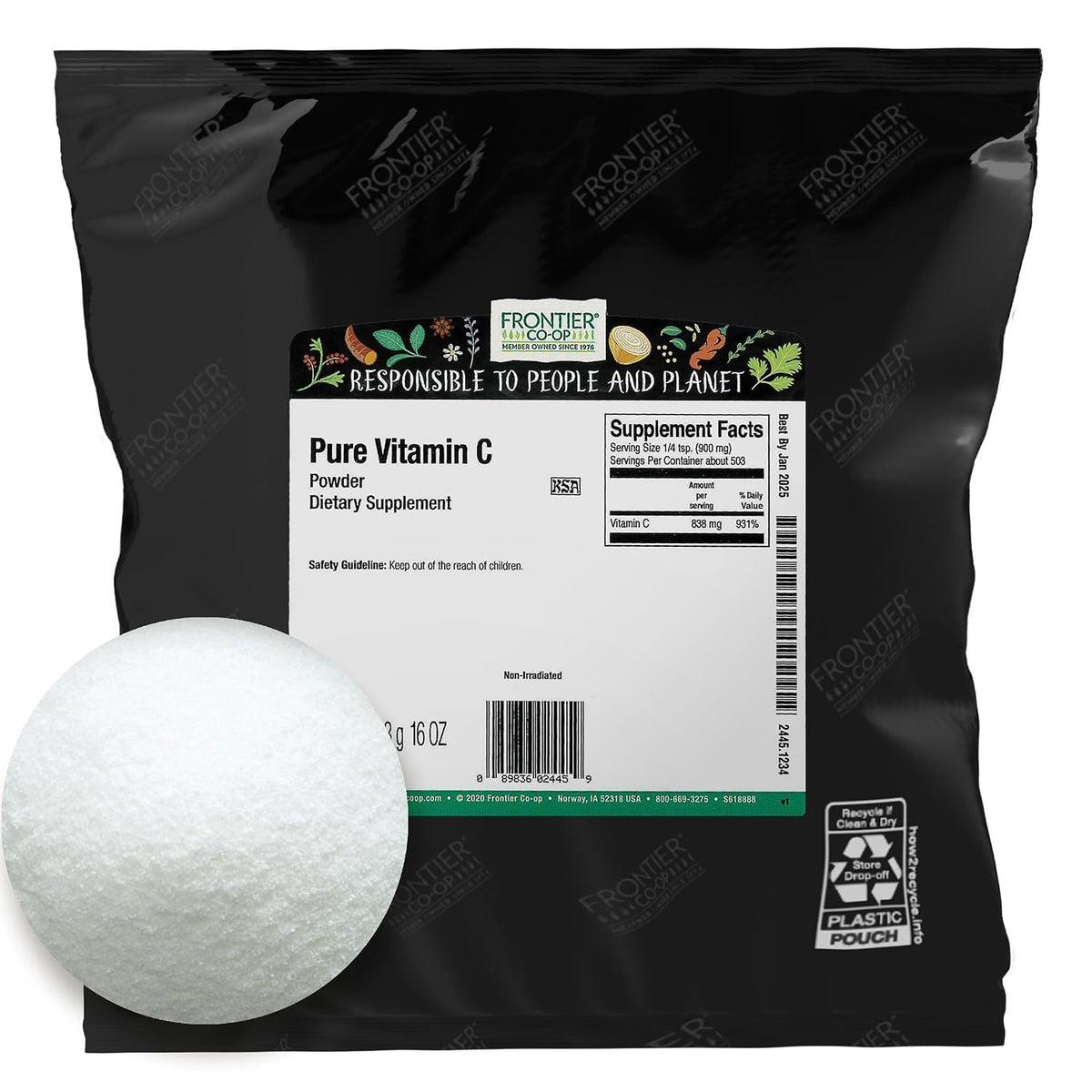 Frontier Co-op Bulk Vitamin C Powder, 454 g (3400 mg per tsp) - görsel 1