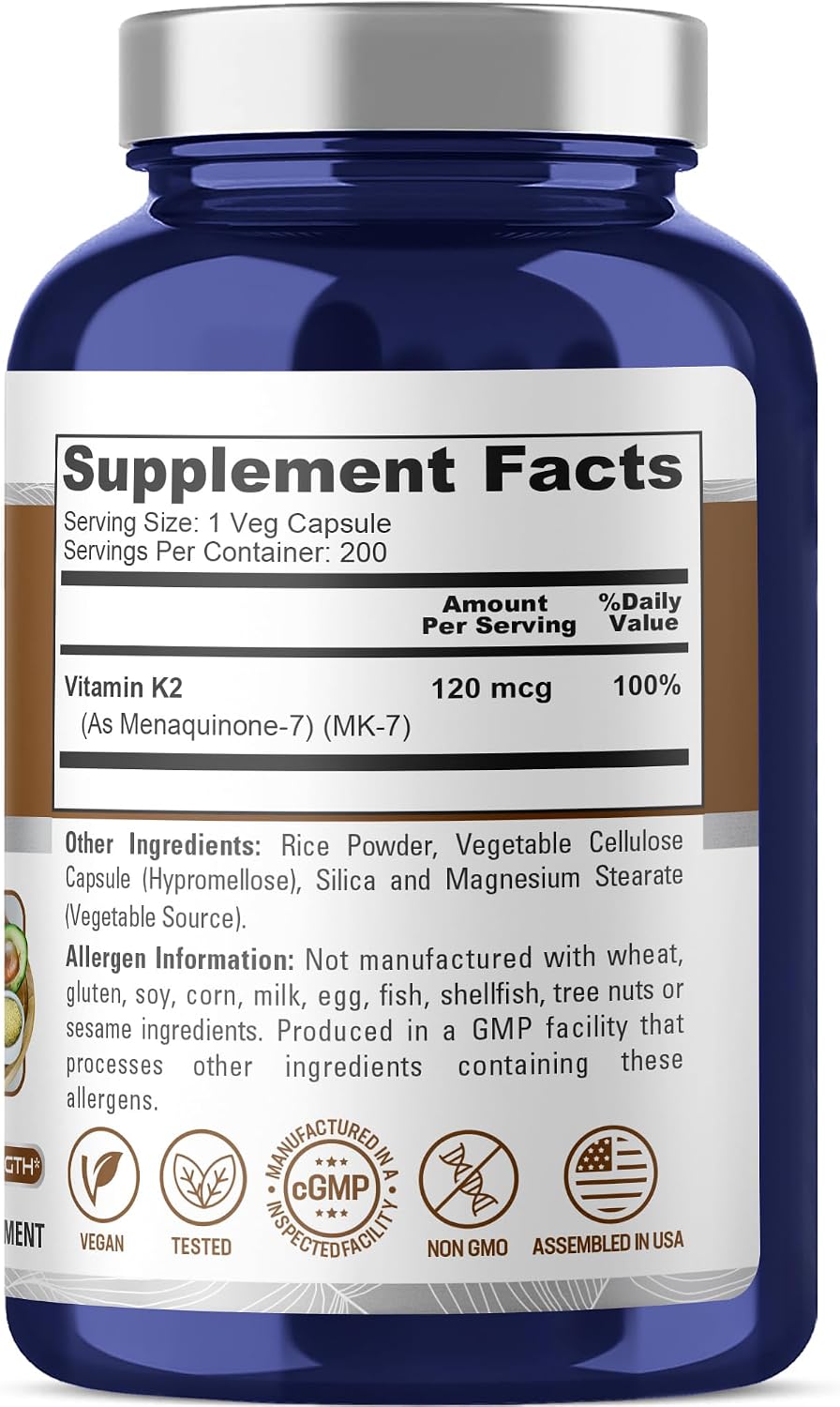 NusaPure Vitamin K2 MK7 120 mcg 200 Veggie Caps (Soya-free, Non-GM, Vegan) - görsel 2