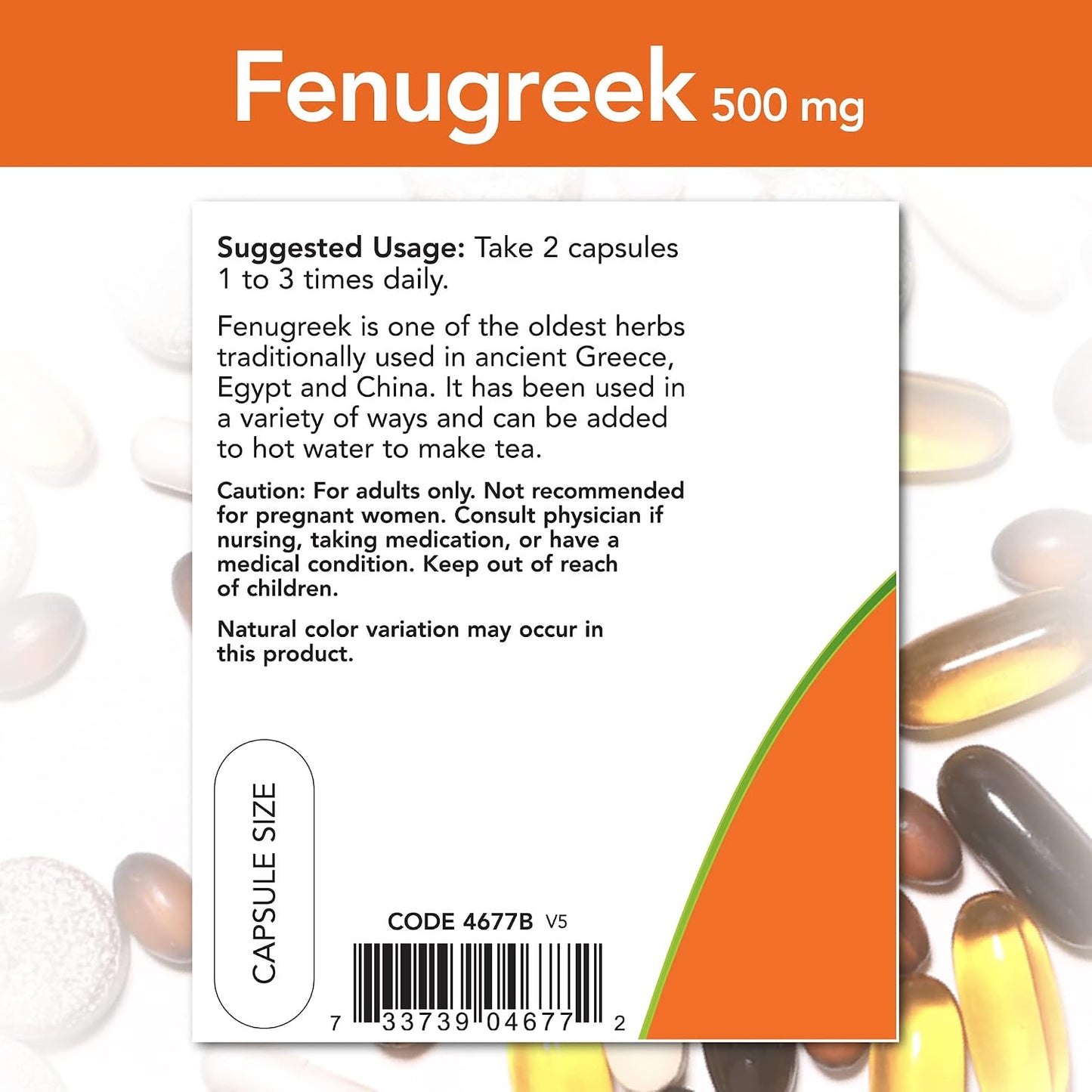 NOW Foods Fenugreek 500 mg Caps, 2 pk - görsel 3