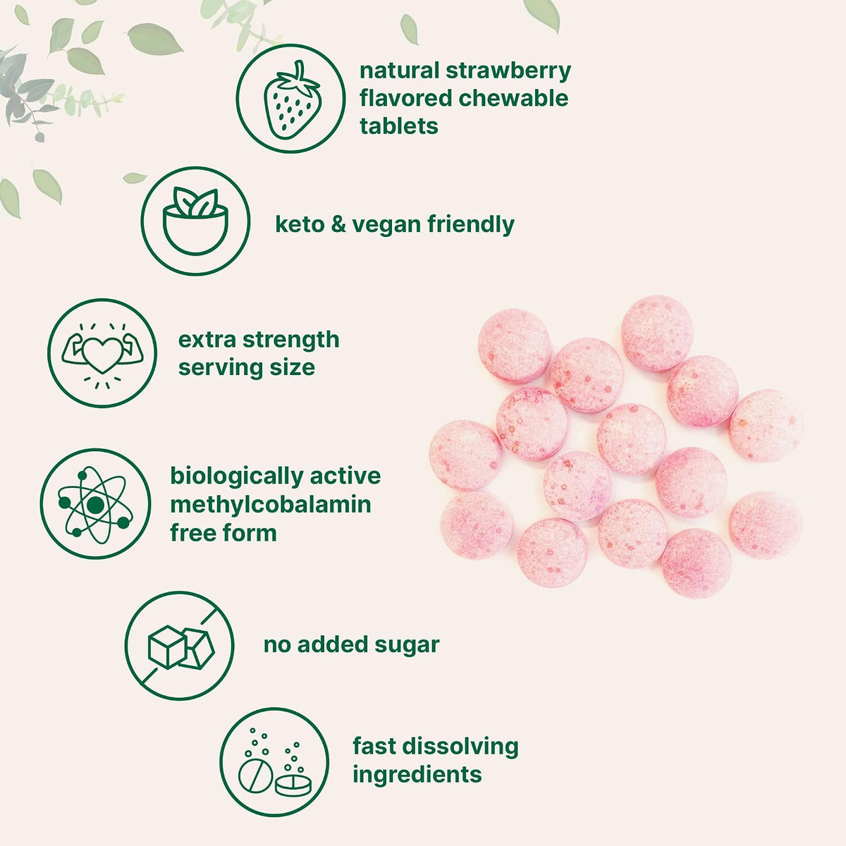 Micro Ingredients Vitamin B12 1,000 mcg Methylcobalamin – 365 Chewable Tablets, Fast Dissolve, Strawberry Flavour - görsel 4
