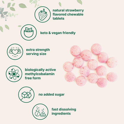 Micro Ingredients Vitamin B12 1,000 mcg Methylcobalamin – 365 Chewable Tablets, Fast Dissolve, Strawberry Flavour