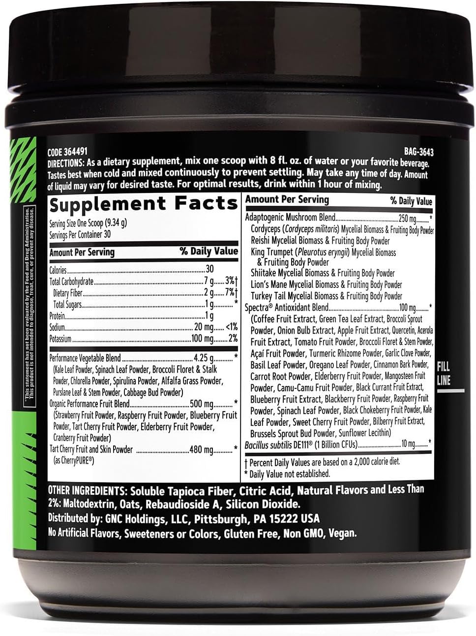 GNC AMP Amplified Greens Superfoods Performance Blend - Vegan Athlete Superfood Drink - Blueberry Pomegranate - 281 g (30 Servings) - görsel 2