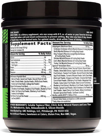 GNC AMP Amplified Greens Superfoods Performance Blend - Vegan Athlete Superfood Drink - Blueberry Pomegranate - 281 g (30 Servings)