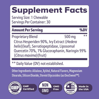 NiteHush Pro – Ivy Extract & Quercetin Chewable Tablets – 30 Tablets