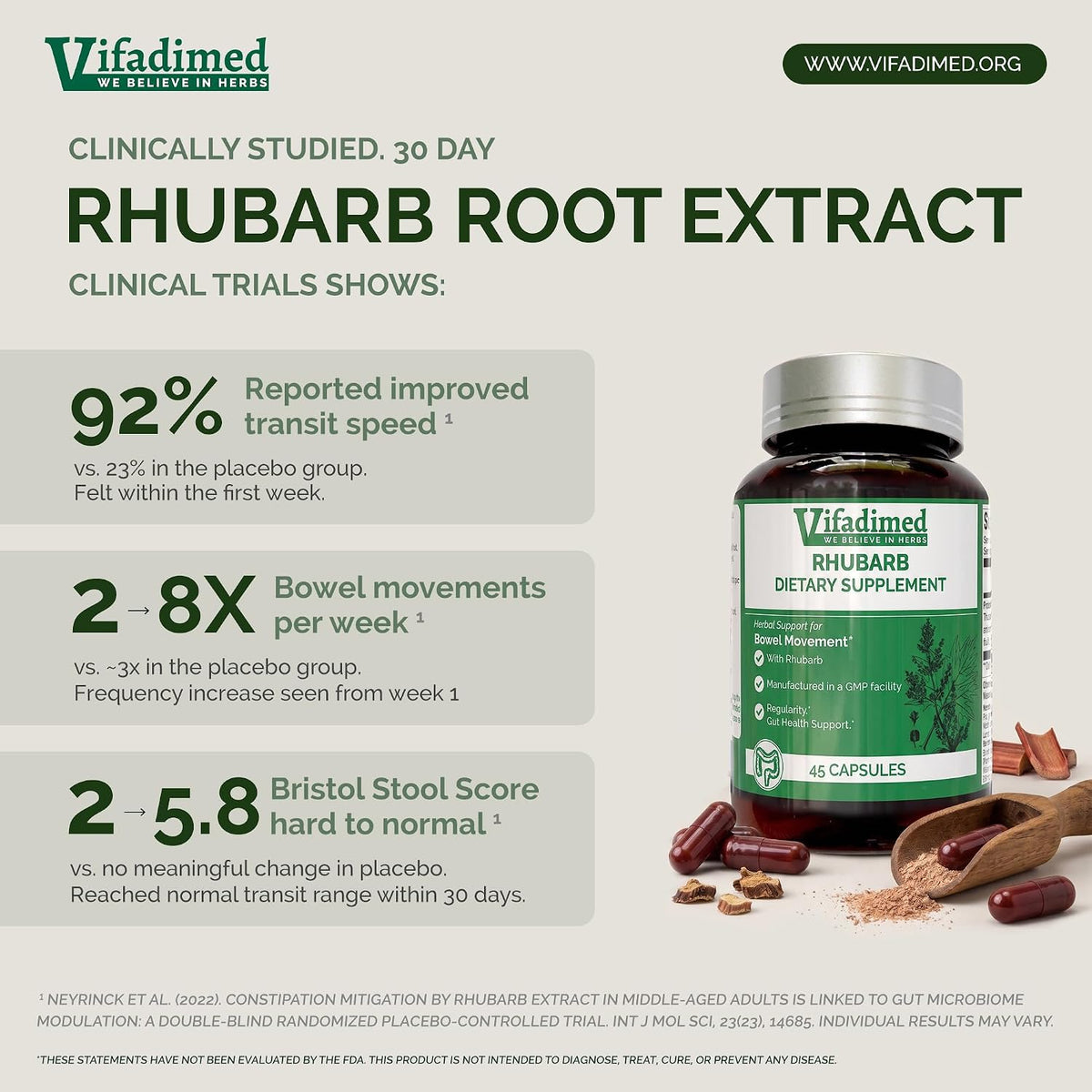 VIFADIMED Rhubarb Bowel Movement Support – 45 Capsules - görsel 3