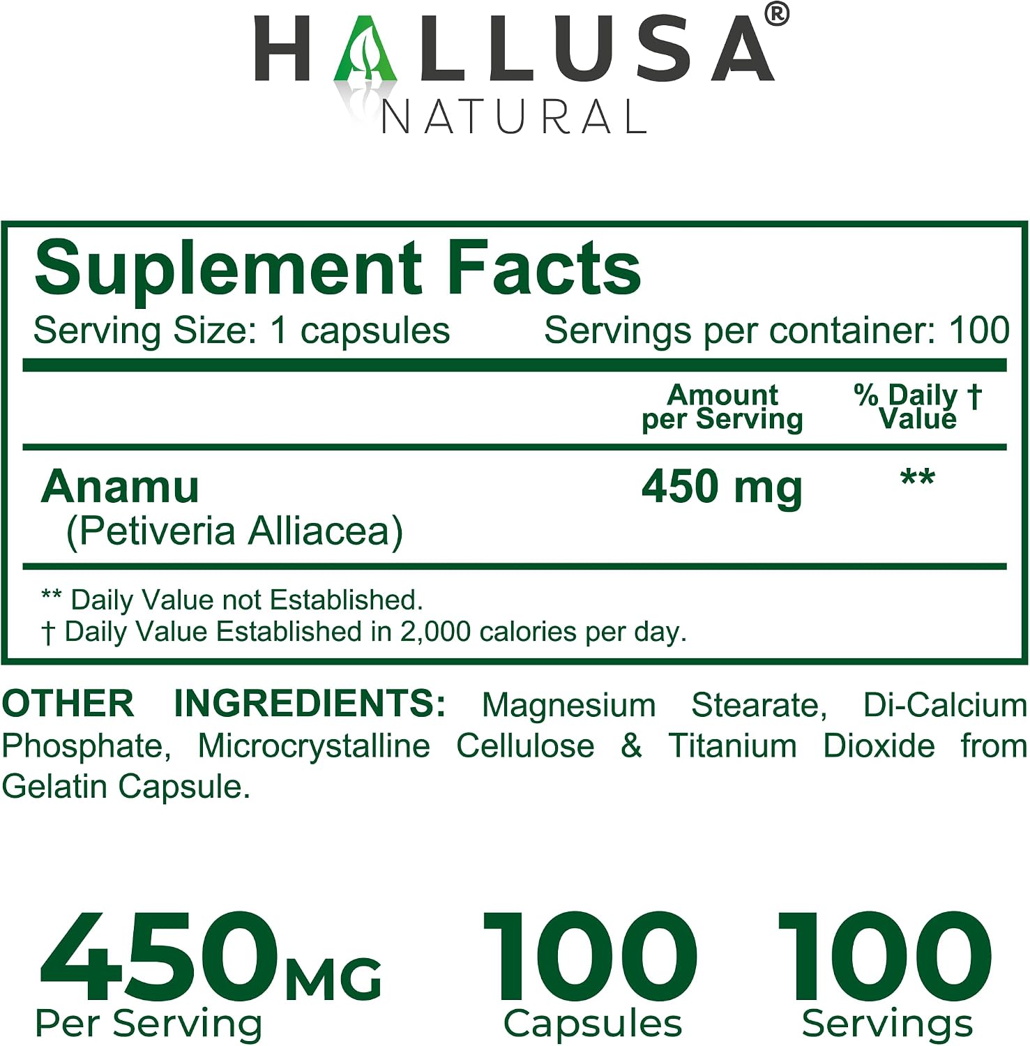 Hallusa Natural Anamu Root 450 mg – Petiveria Alliacea – Organic Anamu Capsules – Immune & Energy Support – 100 Capsules - görsel 9