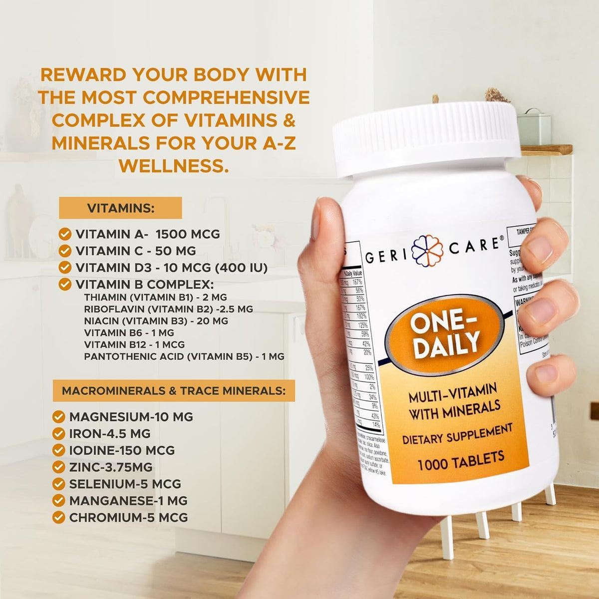 GeriCare One-Daily Multivitamins with Minerals for Men and Women - 1000 Tablets - görsel 4