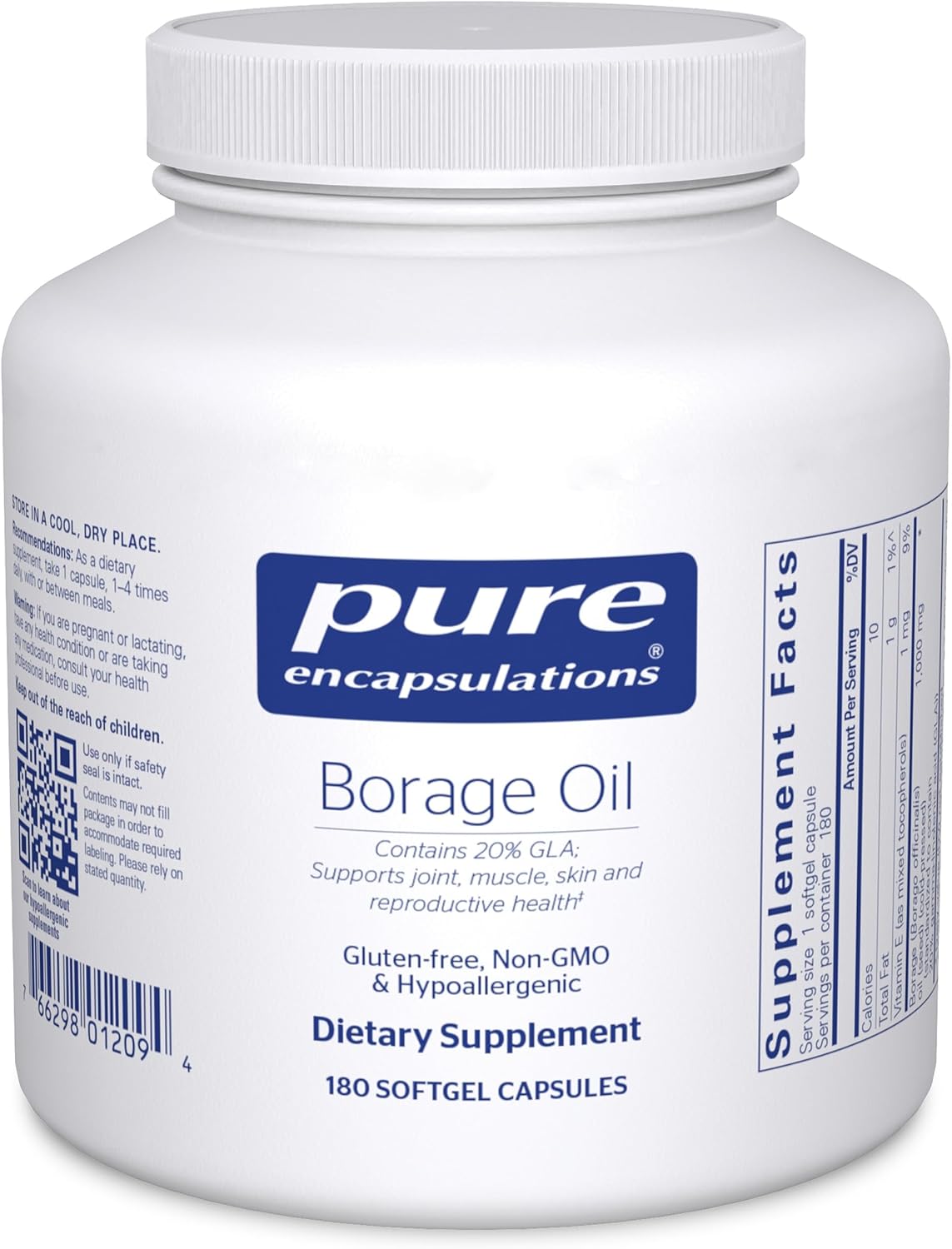 Pure Encapsulations Borage Oil | Hypoallergenic Food Supplement | 180 Softgel Capsules - görsel 1