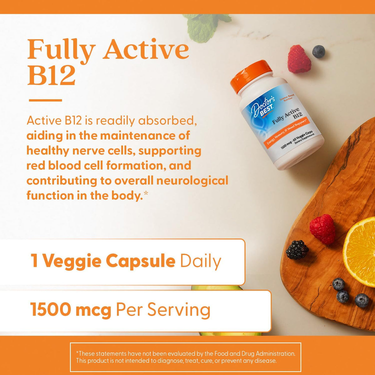 Doctor's Best Fully Active B12, 1500 mcg, 60 Vegan Capsules - görsel 6