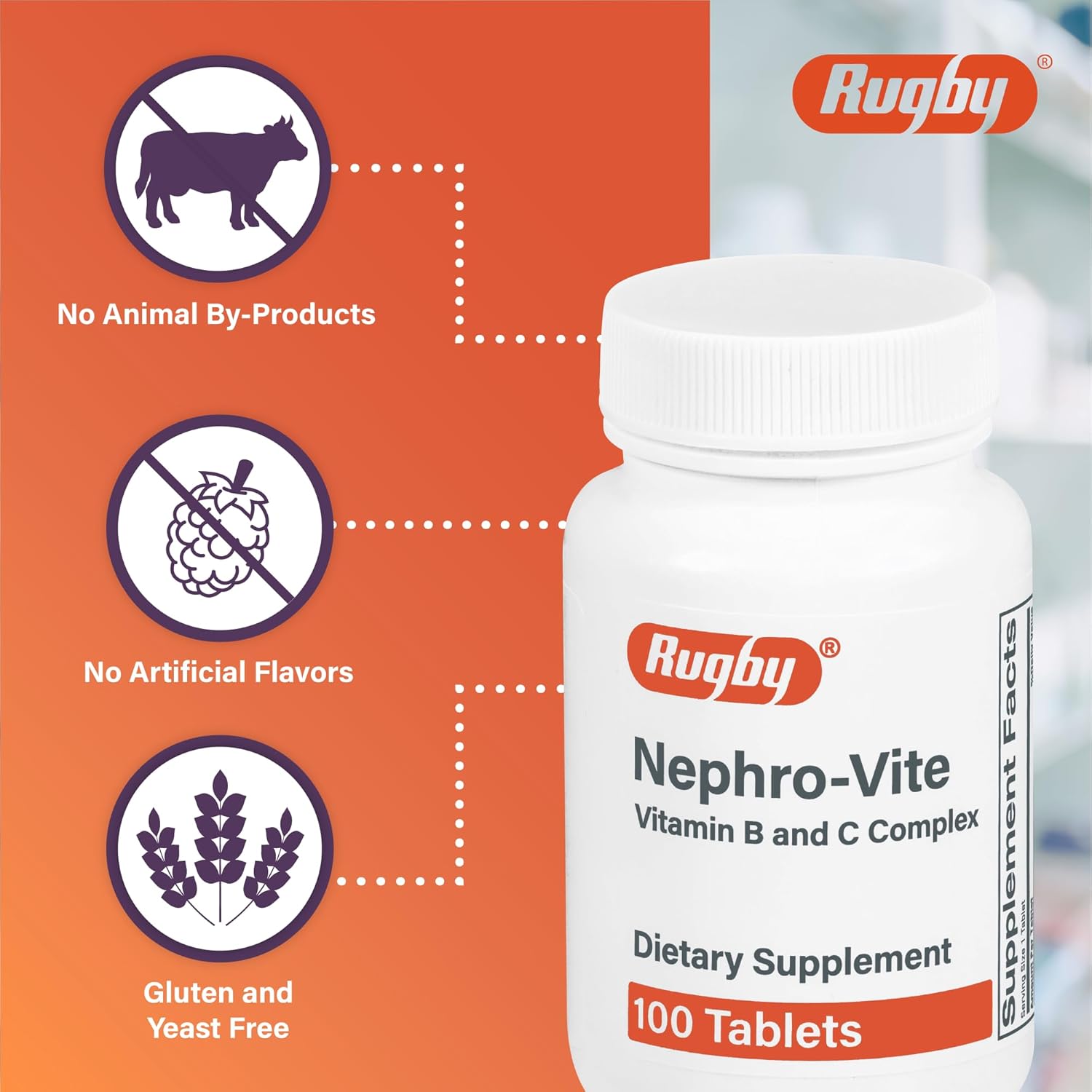 Rugby Nephro-Vite Vitamin B and C Complex Tablets - 100 Count - görsel 3