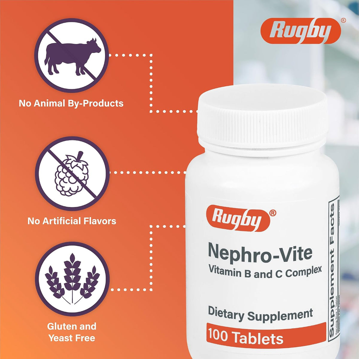 Rugby Nephro-Vite Vitamin B and C Complex Tablets - Dietary Supplement - 100 Tablets (Pack of 2) - görsel 3