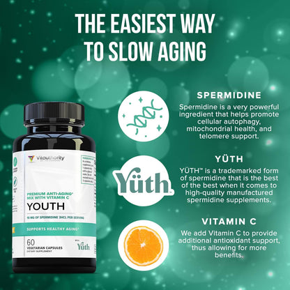 Vitauthority Enhanced Absorption Pure Spermidine Supplement - 99% Standardised Spermidine 3HCl, 60 Servings