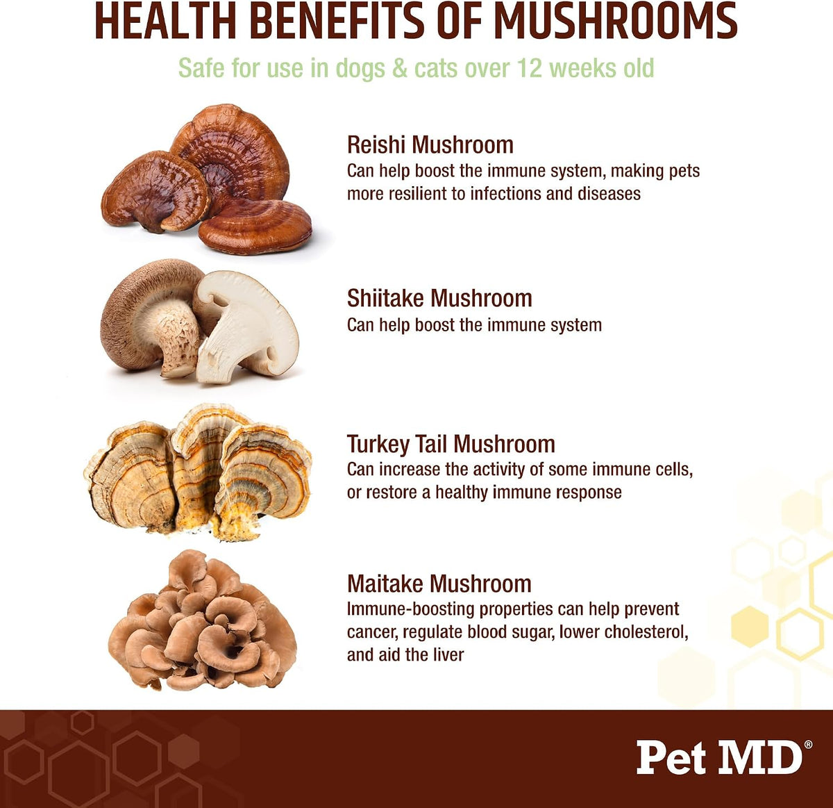 Pet MD Mushroom Immune Support for Dogs & Cats - Turkey Tail, Shiitake, Milk Thistle & CoQ10 Supplement - 120 Soft Chews - görsel 3