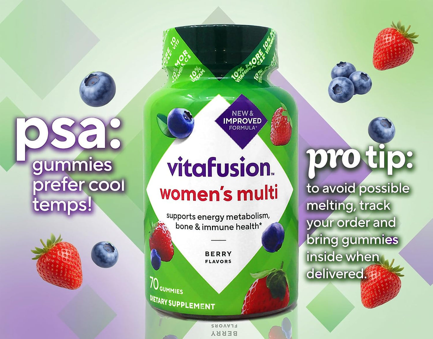 Vitafusion Women's Gummy Vitamins, 70 Count - Berry Flavour (Gluten & Dairy-free) - görsel 8
