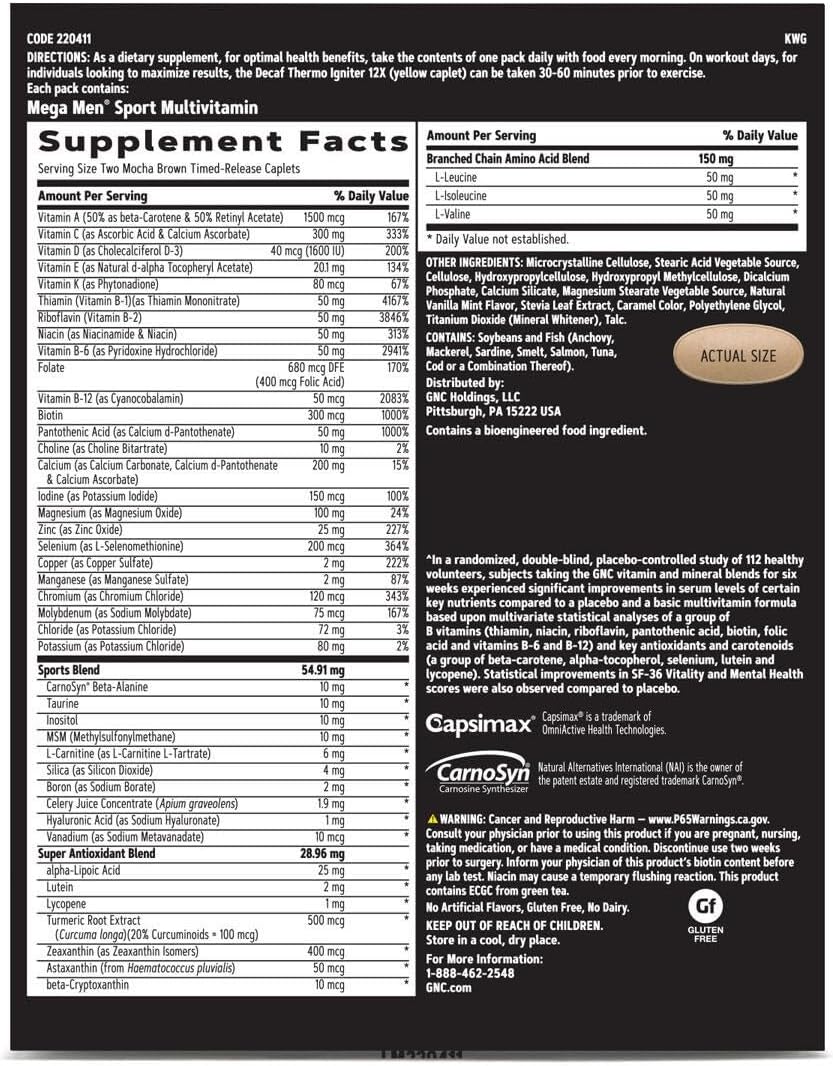 GNC Men's Ripped Clinically Studied Multivitamin Blend, Lean Muscle Support, Non-Stimulant Formula, 30 Servings - görsel 4