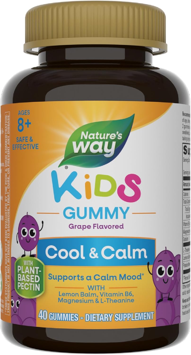 Nature's Way Kids Cool & Calm Gummies, Lemon Balm, Magnesium, Vitamin B6, L-Theanine, Grape Flavoured, 40 Count - görsel 1