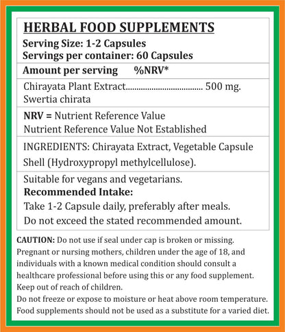 Chirayata Forte Capsule, 500 mg, 60 Capsules - Swertia Chirata Extract