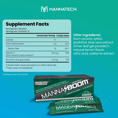 Mannatech MannaBOOM Advanced Immune Support Supplement – 150% More Vitamin C, Increased Manapol, Zinc & Glyconutrients, 10 Slimsticks