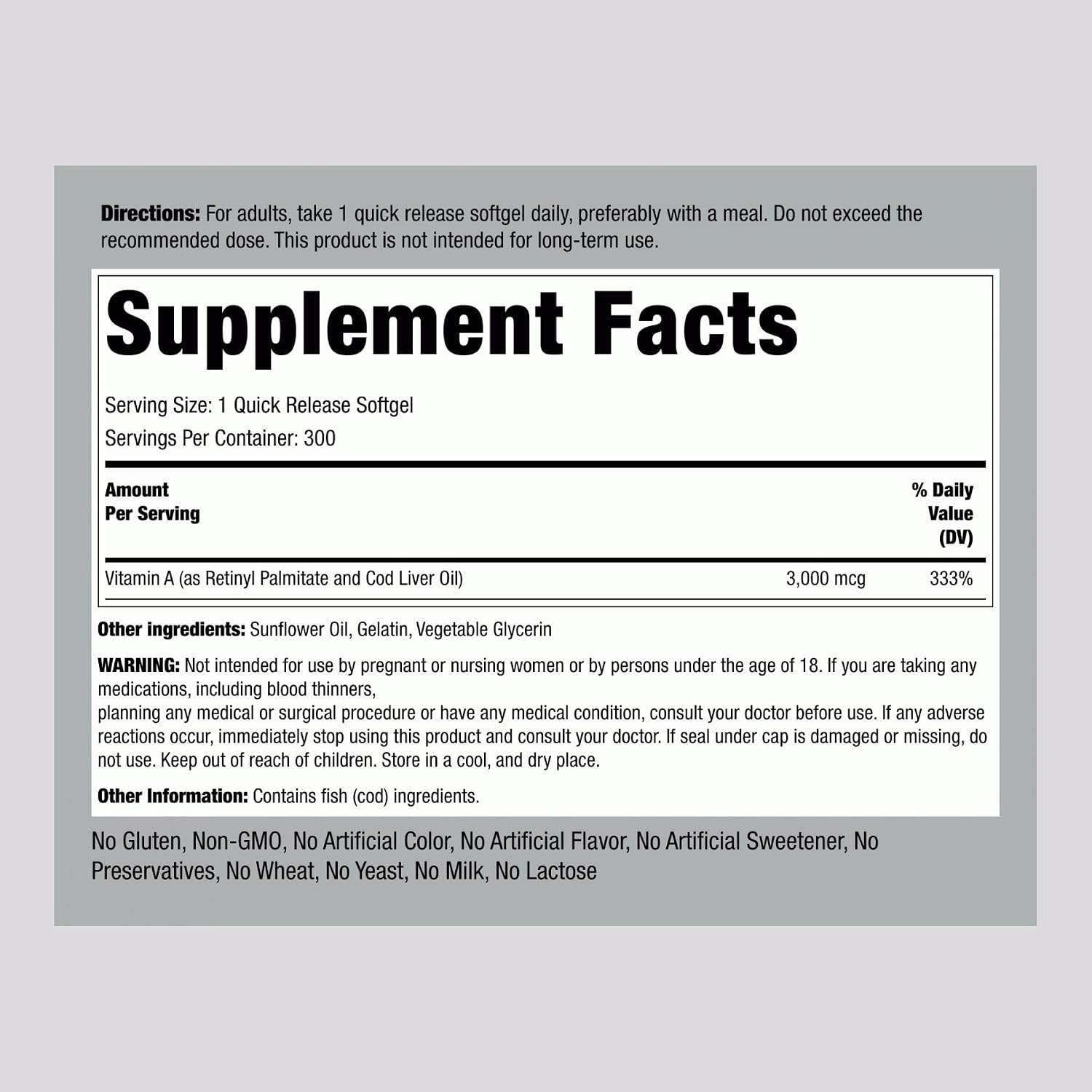 Piping Rock Vitamin A 10000 IU Softgels | 300 Count | Non-GMO, Gluten-free Supplement - görsel 2