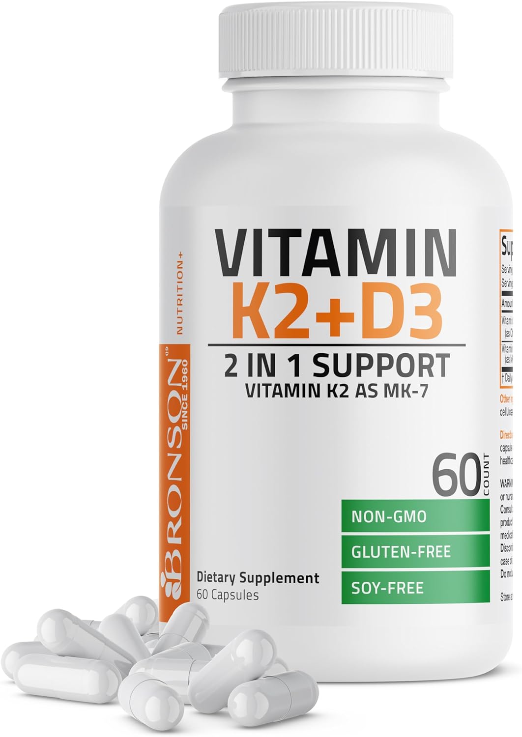 Bronson Vitamin K2 D3 (MK7) Food Supplement - 5000 IU D3 & 90 mcg K2 MK-7, 60 Capsules - görsel 1