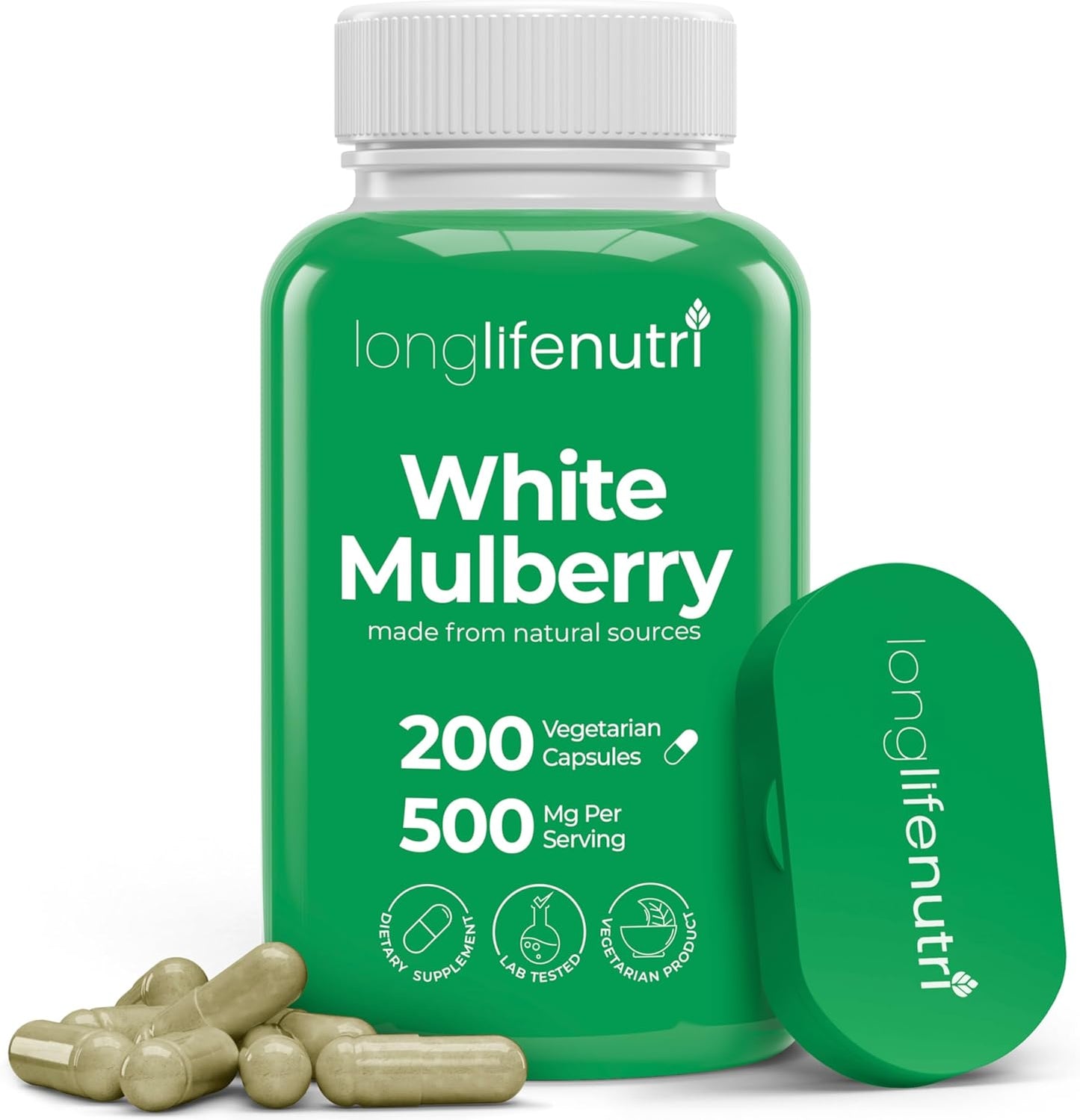 White Mulberry Leaf Extract 500mg - 200 Vegetarian Capsules, Non-GM, GMP Certified, Made in USA - görsel 1