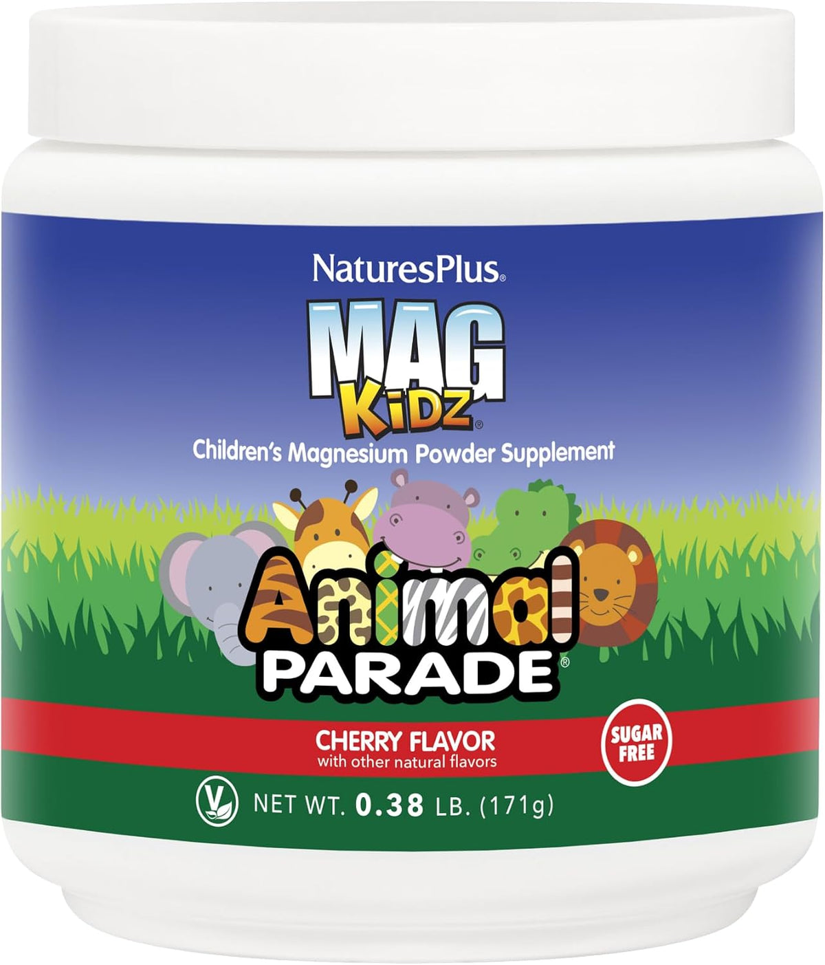 NaturesPlus Animal Parade MagKidz Cherry - Children's Magnesium Powder - 45 Servings - görsel 1