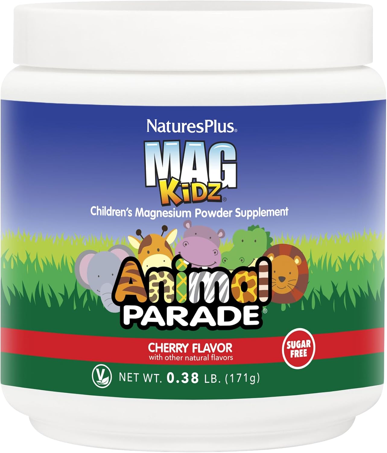 NaturesPlus Animal Parade MagKidz Cherry - Children's Magnesium Powder - 45 Servings - görsel 1