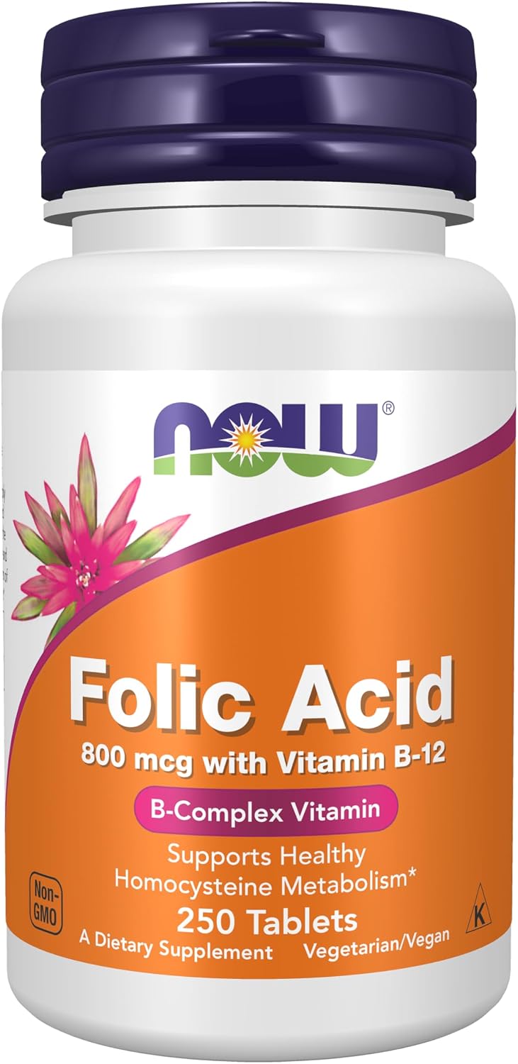 NOW Foods Folic Acid 800 mcg Tablets, Pack of 2 - görsel 1