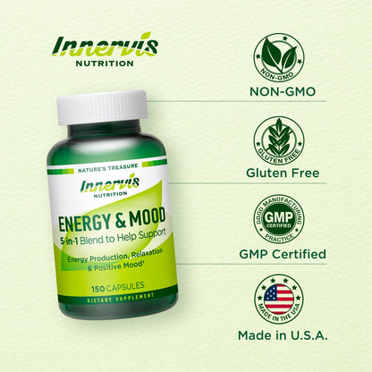 Energy & Mood Supplement – Boost Energy & Reduce Tiredness, Support Relaxation – 150 Capsules – Non-GMO, Third-party Tested – Innervis Nutrition