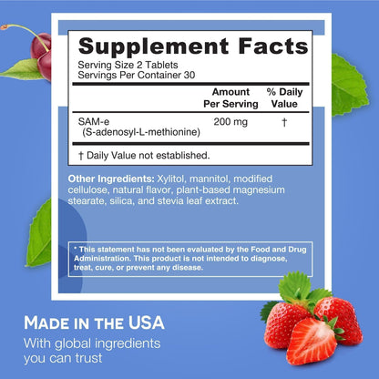 EZ Melts Dissolvable SAM-e 200 mg Supplement – Sugar-Free, 30-Day Supply