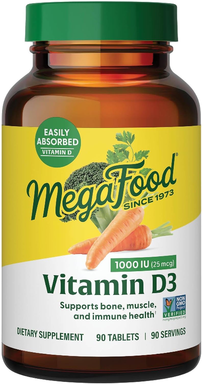 MegaFood Vitamin D3 1000 IU (25 mcg) – Real Food Supplement for Immune & Bone Support, 90 Tablets - görsel 1