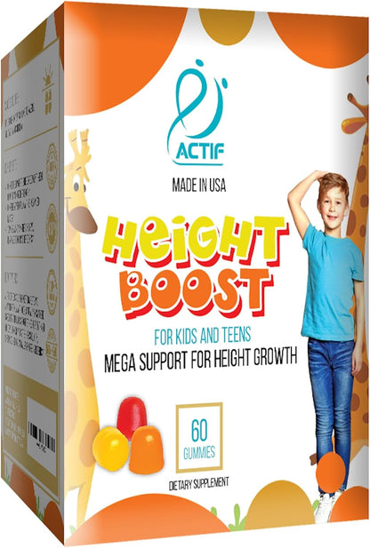 Actif Height Boost Gummies - Height Growth Supplement for Children & Teenagers, 60 Gummies, Strawberry Flavour