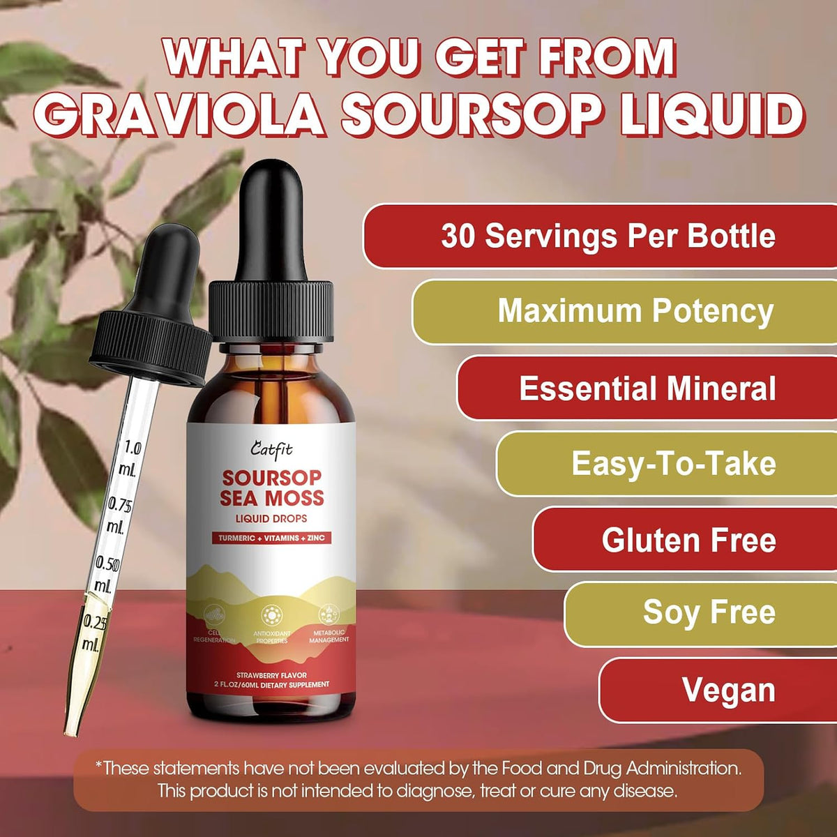 Catfit Soursop Graviola Liquid Drops – Immune and Antioxidant Support, Strawberry, 60 ml - görsel 4