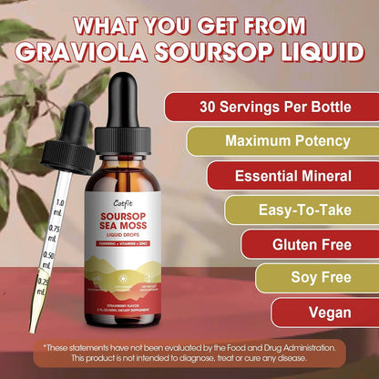 Catfit Soursop Graviola Liquid Drops – Immune and Antioxidant Support, Strawberry, 60 ml