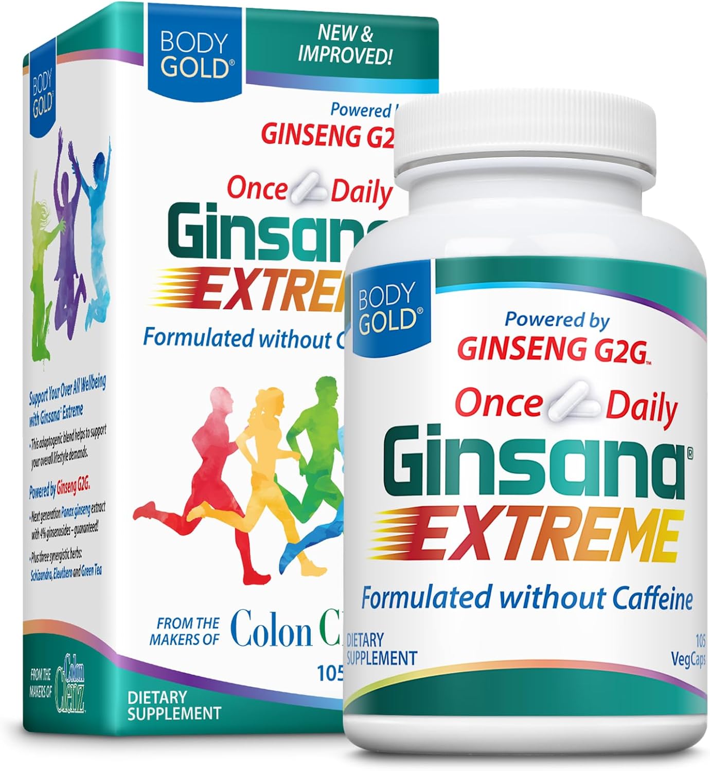 Body Gold Ginsana Energy - Panax Ginseng Extract with Energising Herbal Blend, 105 VegCaps - görsel 1
