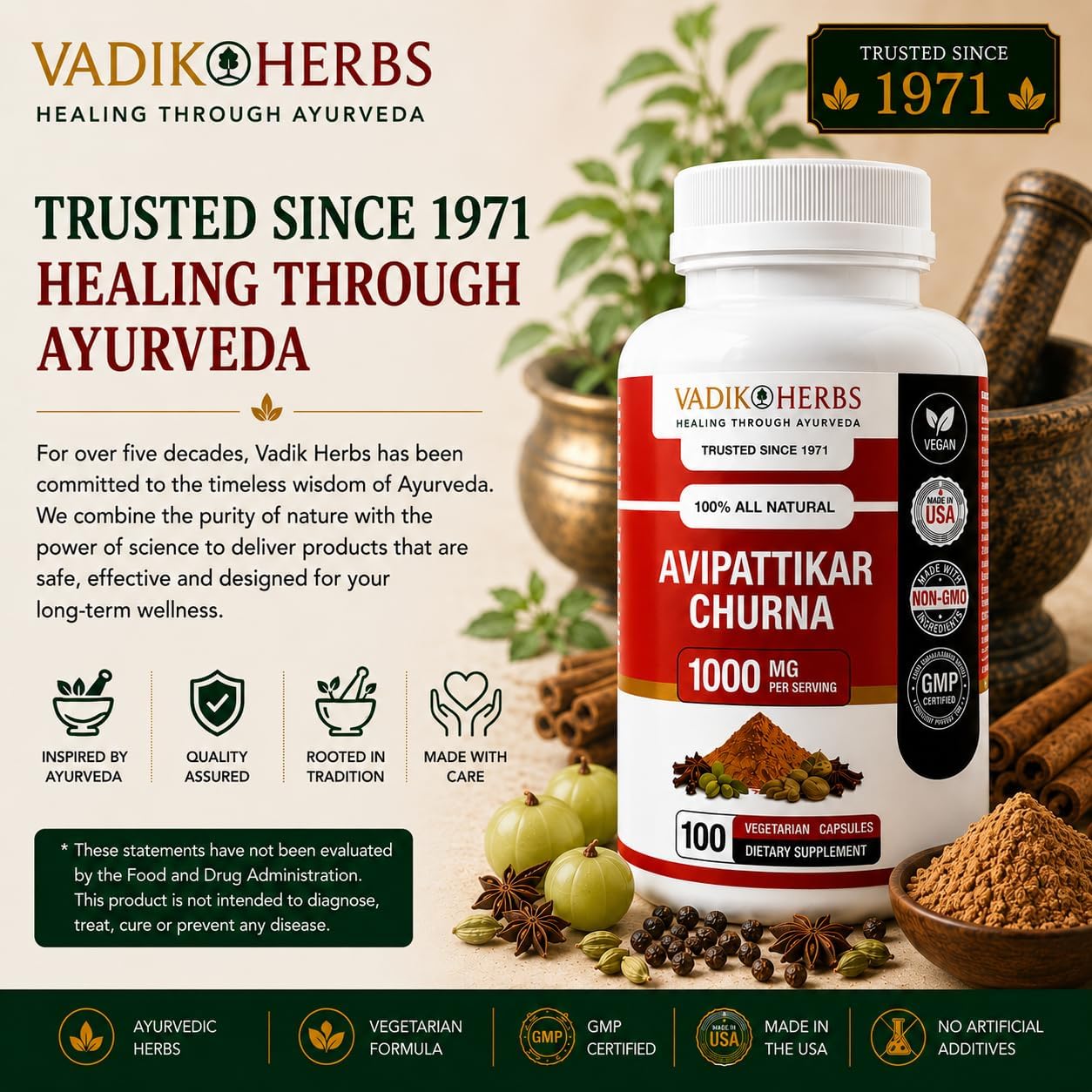 Vadik Herbs Avipattikar Churna, Amla Capsules with Pippali & Ginger, 100 Capsules - görsel 3
