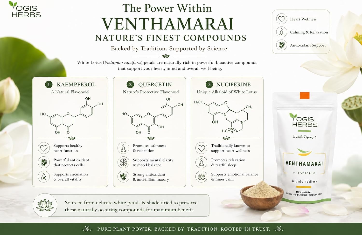 YOGIS HERBS Venthamarai Powder – Pure White Lotus (Nelumbo nucifera) Petal Powder for Heart Wellness & Calm - görsel 5