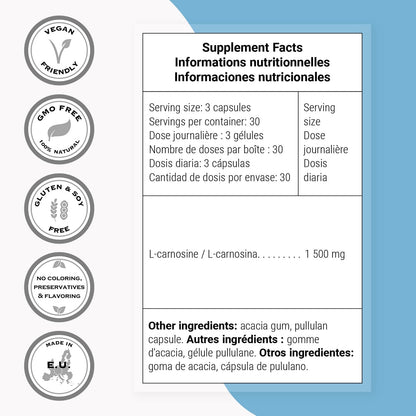 Supersmart - Carnosine 1500mg per Day (High Potency) - Dipeptide L-Carnosine Supplement | Non-GMO - 90 Vegan Capsules