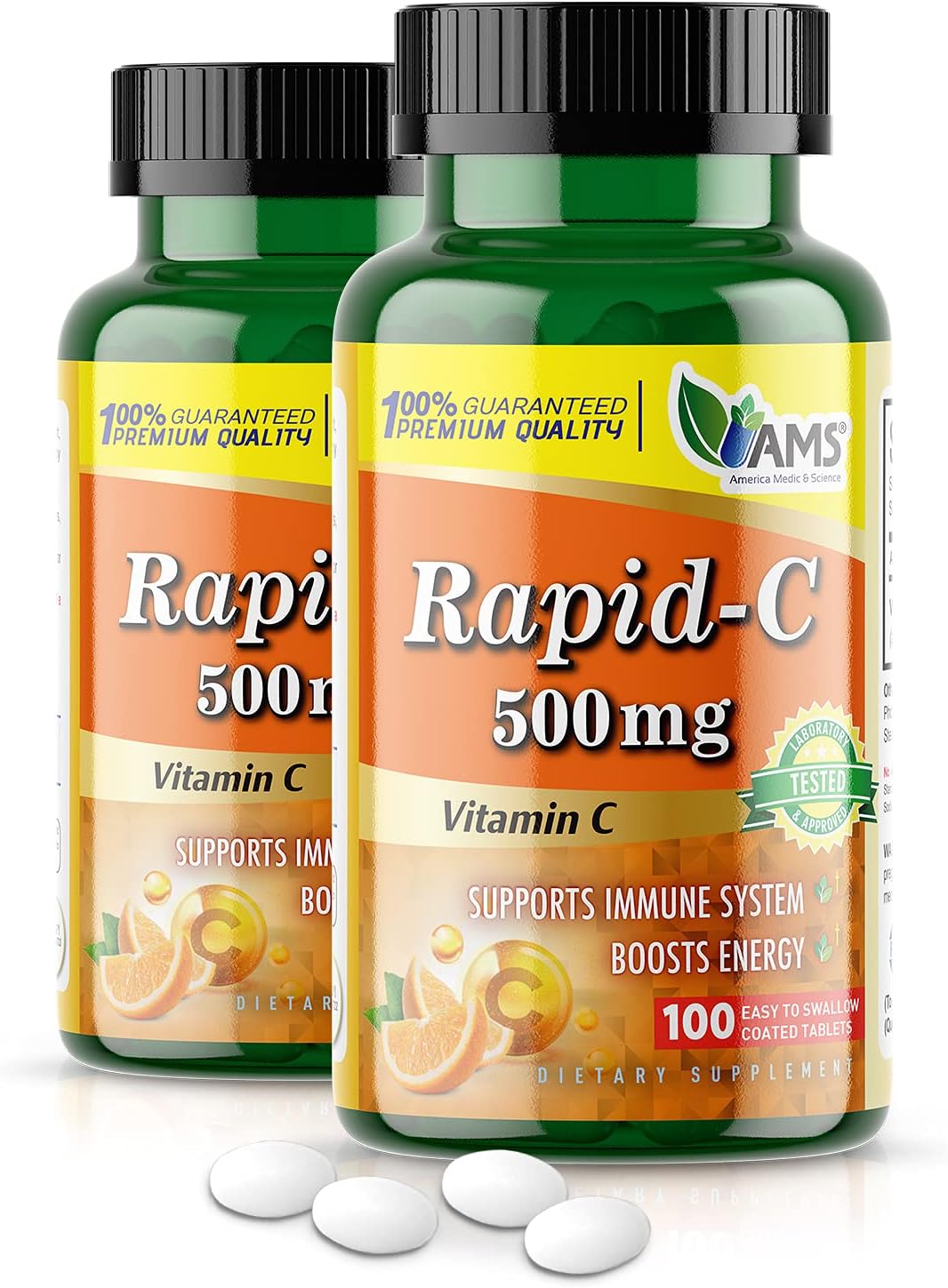 America Medic & Science Rapid-C 500mg Vitamin C Food Supplement – 2 Pack of 100 Tablets - görsel 1