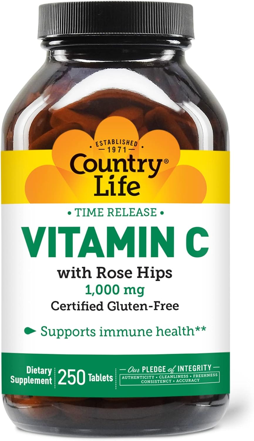 Country Life Time Release Vitamin C with Rose Hips, 1000mg, 250 Tablets - görsel 1