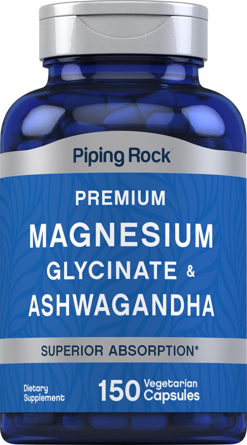 Piping Rock Magnesium Glycinate & Ashwagandha Complex Food Supplement - 150 Vegetarian Capsules - görsel 1