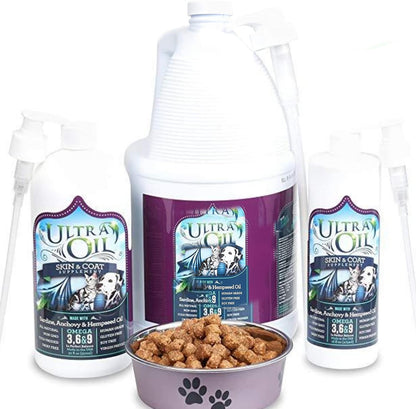 Ultra Oil Dog & Cat Supplement with Hemp, Flaxseed & Fish Oils - 946ml - For Dry Skin, Dull Coat, Hot Spots, Dandruff, Allergies
