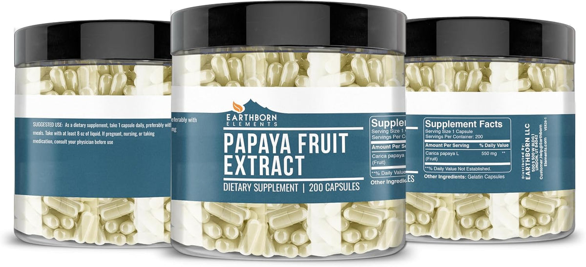 Earthborn Elements Papaya Fruit Extract 200 Capsules, Pure & Undiluted, No Additives - görsel 4